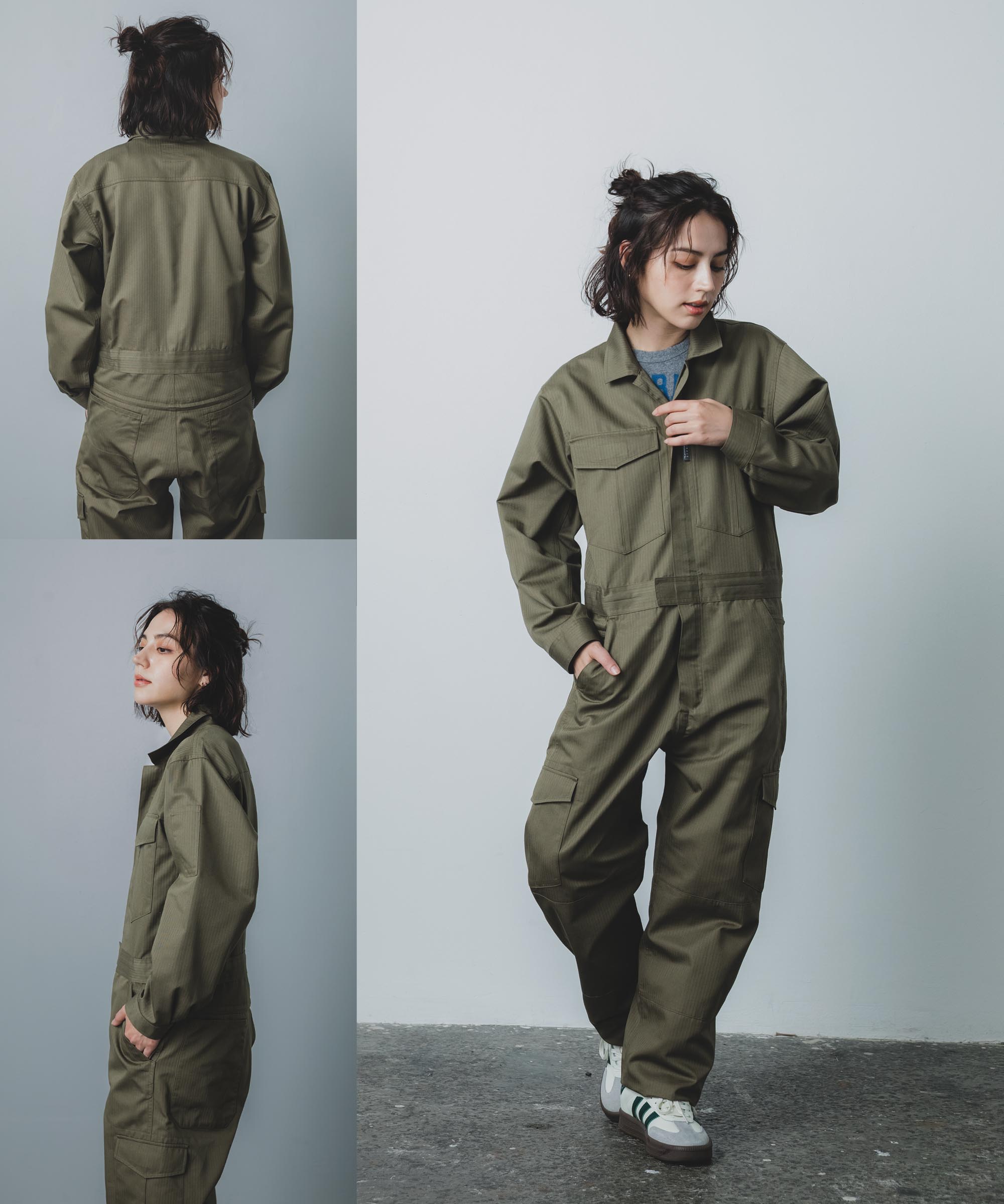 S1GE870 長袖つなぎ服 カーキ